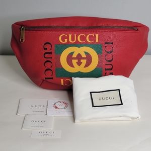 SOLD ON IG ‼️ AUTHENTIC GUCCI GRAINED CALFSKIN LOGO BELT HIBISCUS RED
